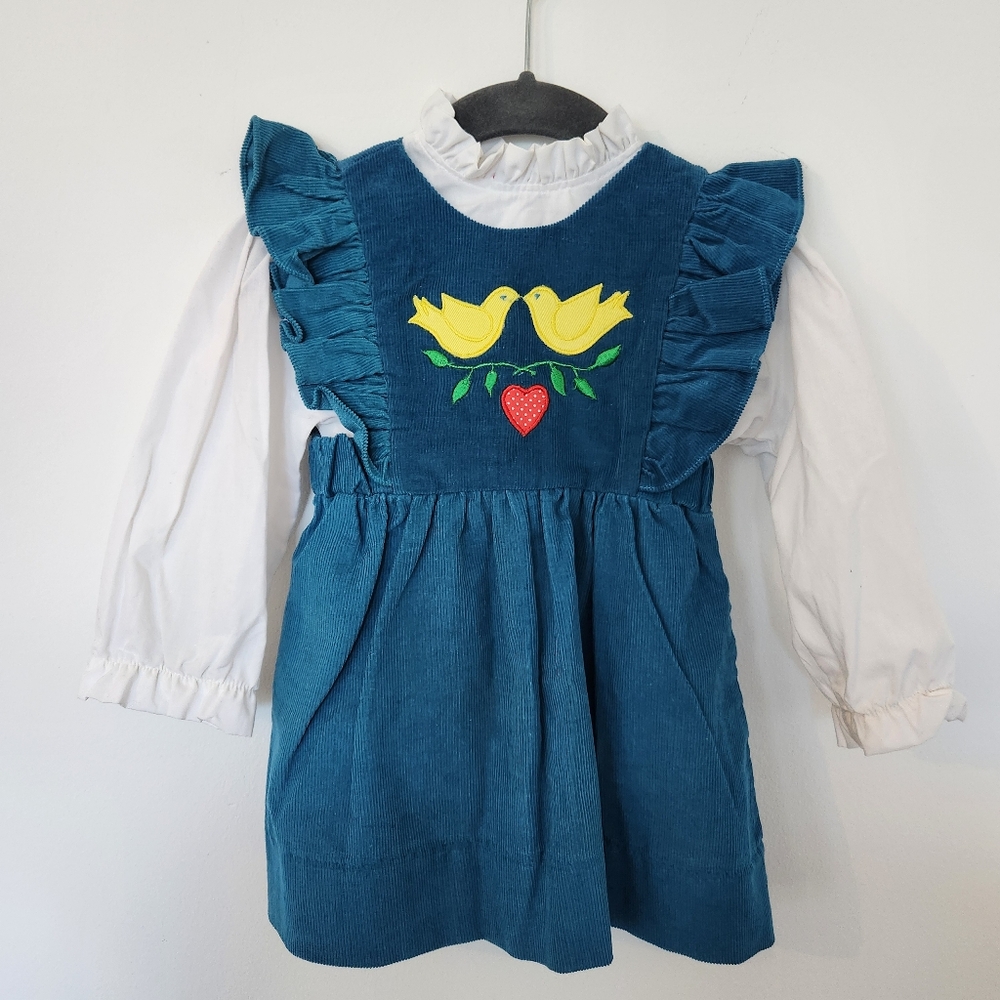 Vintage corduroy dress with ruffle collar shirt sz 2T
